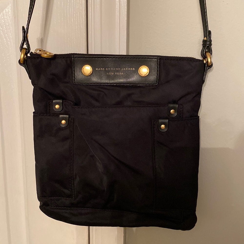 Saffiano-Trimmed Nylon Crossbody Bag